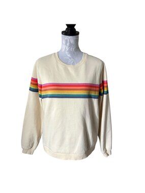 Marine Layer Women's Anytime Sweatshirt - Off White Stripe New Size LARGE